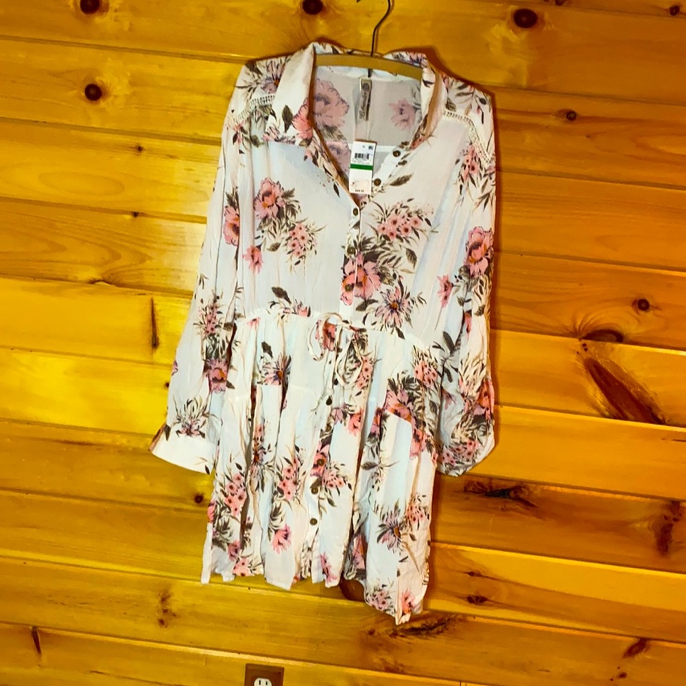 Button front floral dress